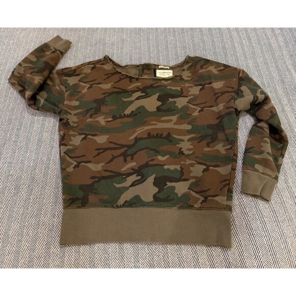 Camo Print RL Boyfriend Cotton Sweatshirt Ralph Lauren Button Back XS - Picture 1 of 7